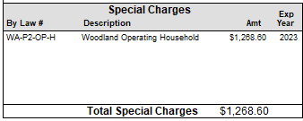 Sample of 2023 Final Tax Notice "Special Charges" section